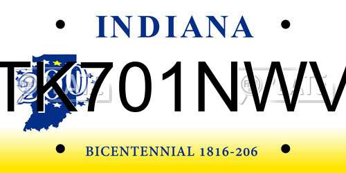 TK701NWV Indiana License Plate