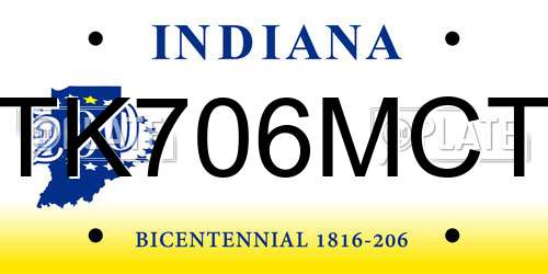 TK706MCT Indiana License Plate