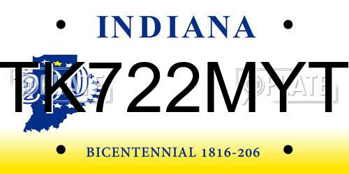 TK722MYT Indiana License Plate