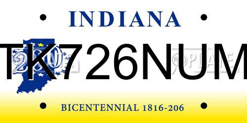 TK726NUM Indiana License Plate