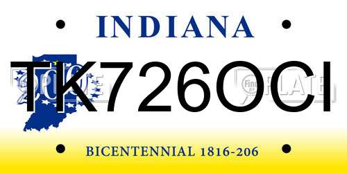 TK726OCI Indiana License Plate