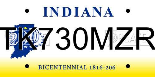 TK730MZR Indiana License Plate