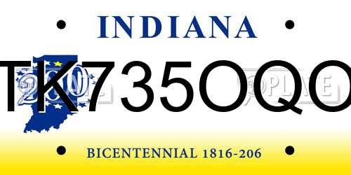 TK735OQO Indiana License Plate