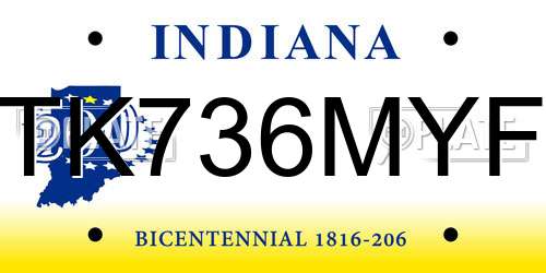 TK736MYF Indiana License Plate