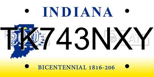TK743NXY Indiana License Plate