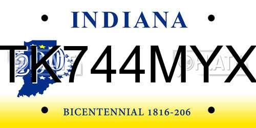 TK744MYX Indiana License Plate