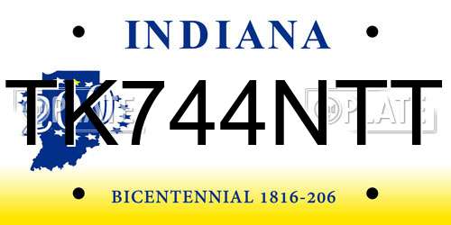 TK744NTT Indiana License Plate