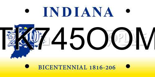 TK745OOM Indiana License Plate