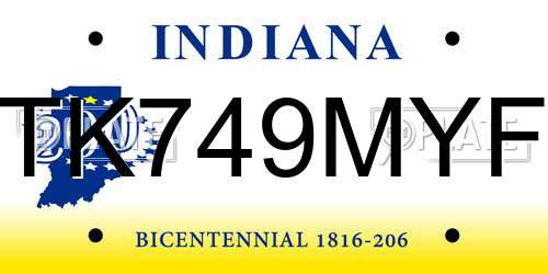 TK749MYF Indiana License Plate