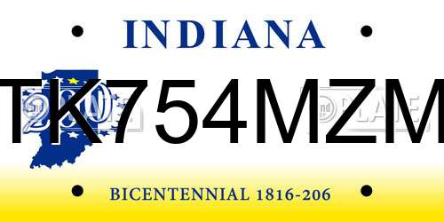 TK754MZM Indiana License Plate