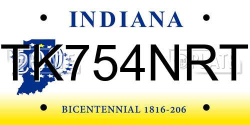 TK754NRT Indiana License Plate