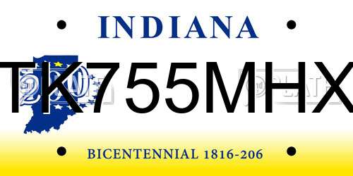 TK755MHX Indiana License Plate