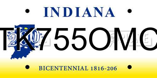 TK755OMC Indiana License Plate