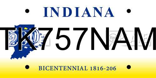 TK757NAM Indiana License Plate