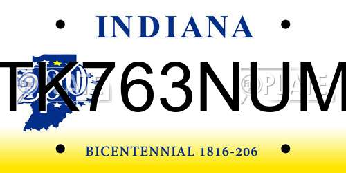TK763NUM Indiana License Plate
