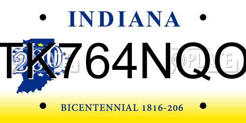 TK764NQO Indiana License Plate