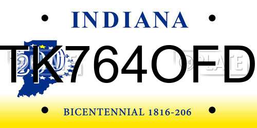 TK764OFD Indiana License Plate