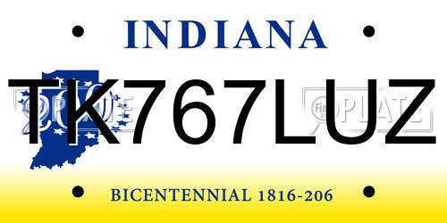 TK767LUZ Indiana License Plate