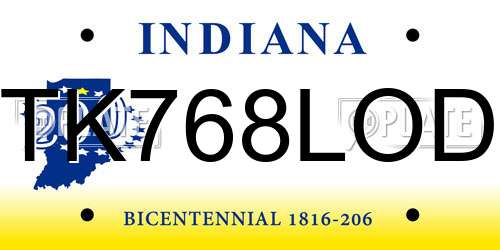 TK768LOD Indiana License Plate