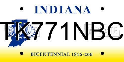 TK771NBC Indiana License Plate