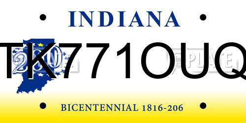 TK771OUQ Indiana License Plate