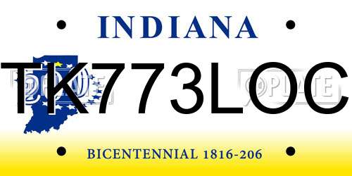TK773LOC Indiana License Plate