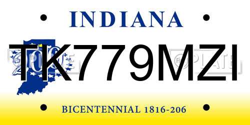 TK779MZI Indiana License Plate