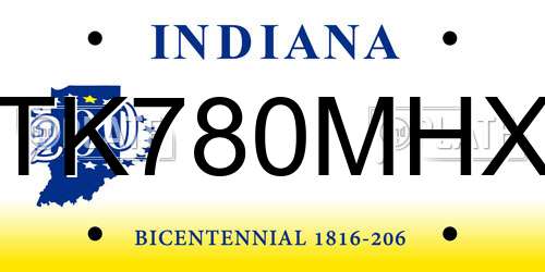 TK780MHX Indiana License Plate