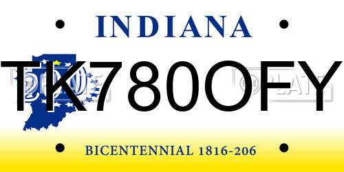 TK780OFY Indiana License Plate