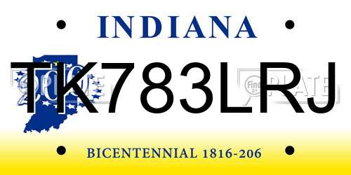 TK783LRJ Indiana License Plate