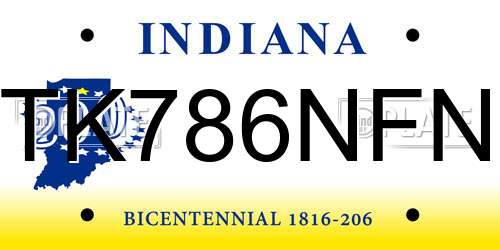 TK786NFN Indiana License Plate