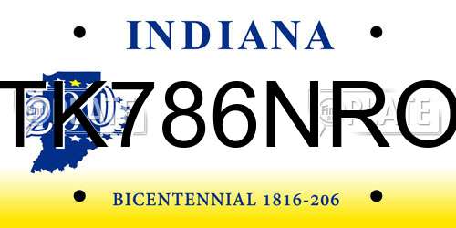 TK786NRO Indiana License Plate