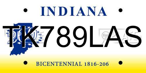 TK789LAS Indiana License Plate