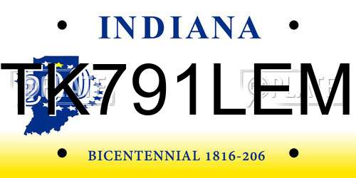 TK791LEM Indiana License Plate