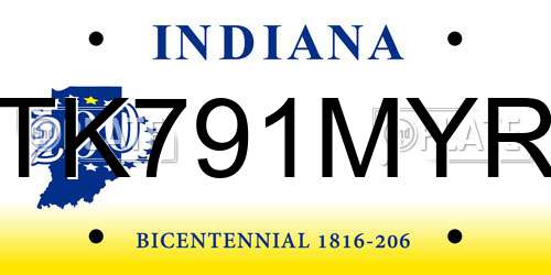 TK791MYR Indiana License Plate