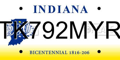 TK792MYR Indiana License Plate
