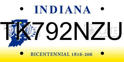 TK792NZU Indiana License Plate