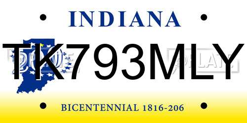 TK793MLY Indiana License Plate