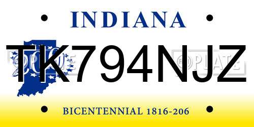 TK794NJZ Indiana License Plate