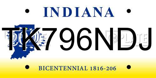 TK796NDJ Indiana License Plate