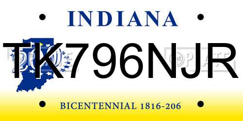 TK796NJR Indiana License Plate