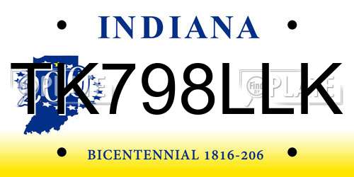 TK798LLK Indiana License Plate