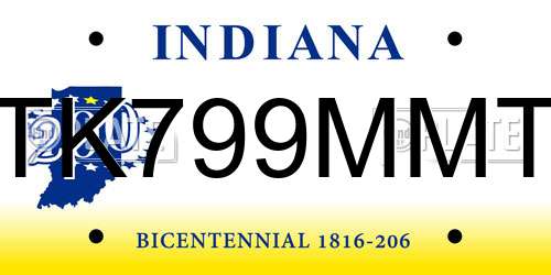 TK799MMT Indiana License Plate