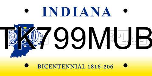 TK799MUB Indiana License Plate
