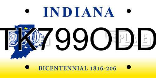 TK799ODD Indiana License Plate