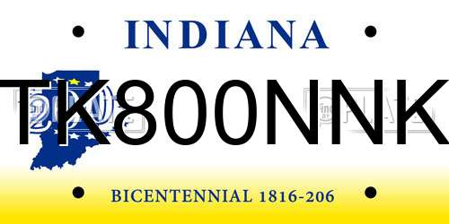TK800NNK Indiana License Plate