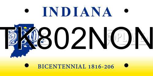 TK802NON Indiana License Plate