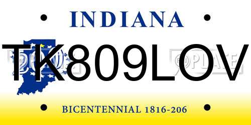 TK809LOV Indiana License Plate