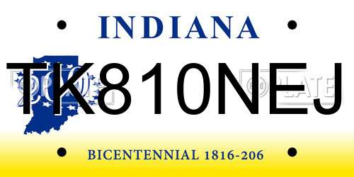 TK810NEJ Indiana License Plate
