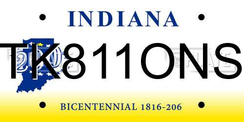 TK811ONS Indiana License Plate